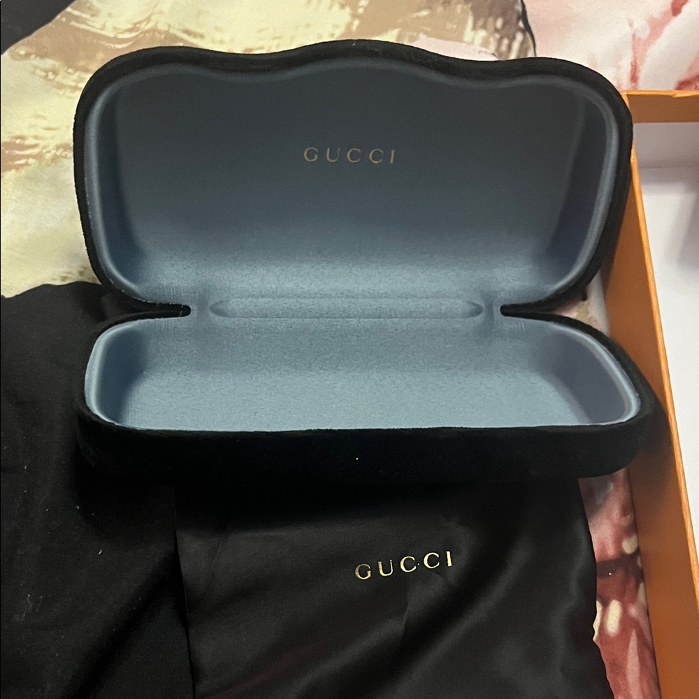 Gucci Black and Gray Velvet Glasses Case